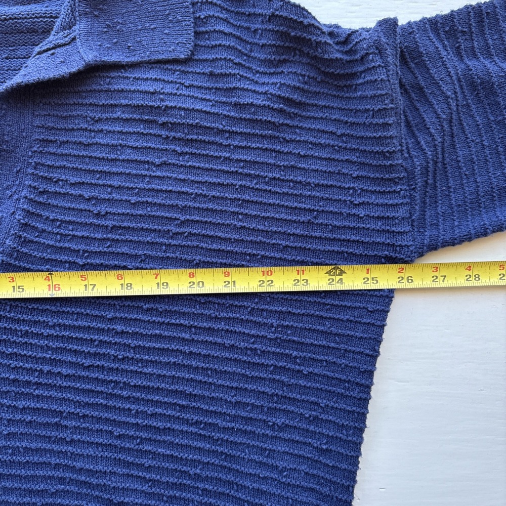 Free People Beach Womens L Sweater Knit Blue V-Neck Polo Collar Textured Boho - Picture 7 of 8